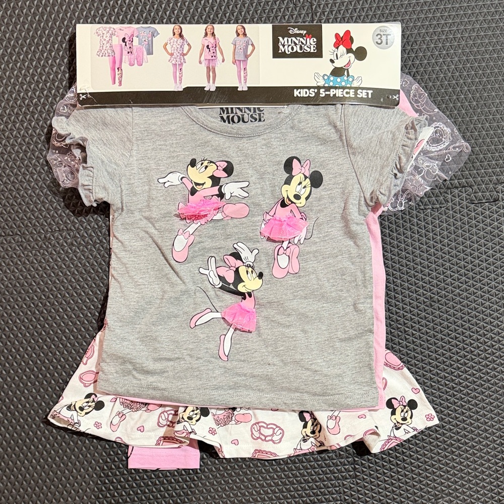 NWT Disney Minnie Mouse Pink and Gray Girls Outfit Set